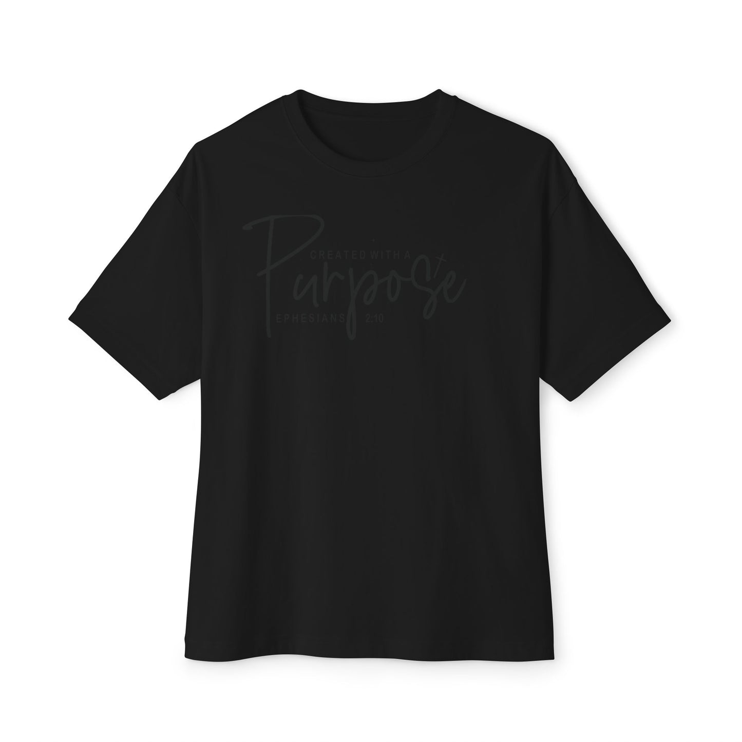Boxy Tee — “Created With Purpose” Minimal Script Graphic Shirt