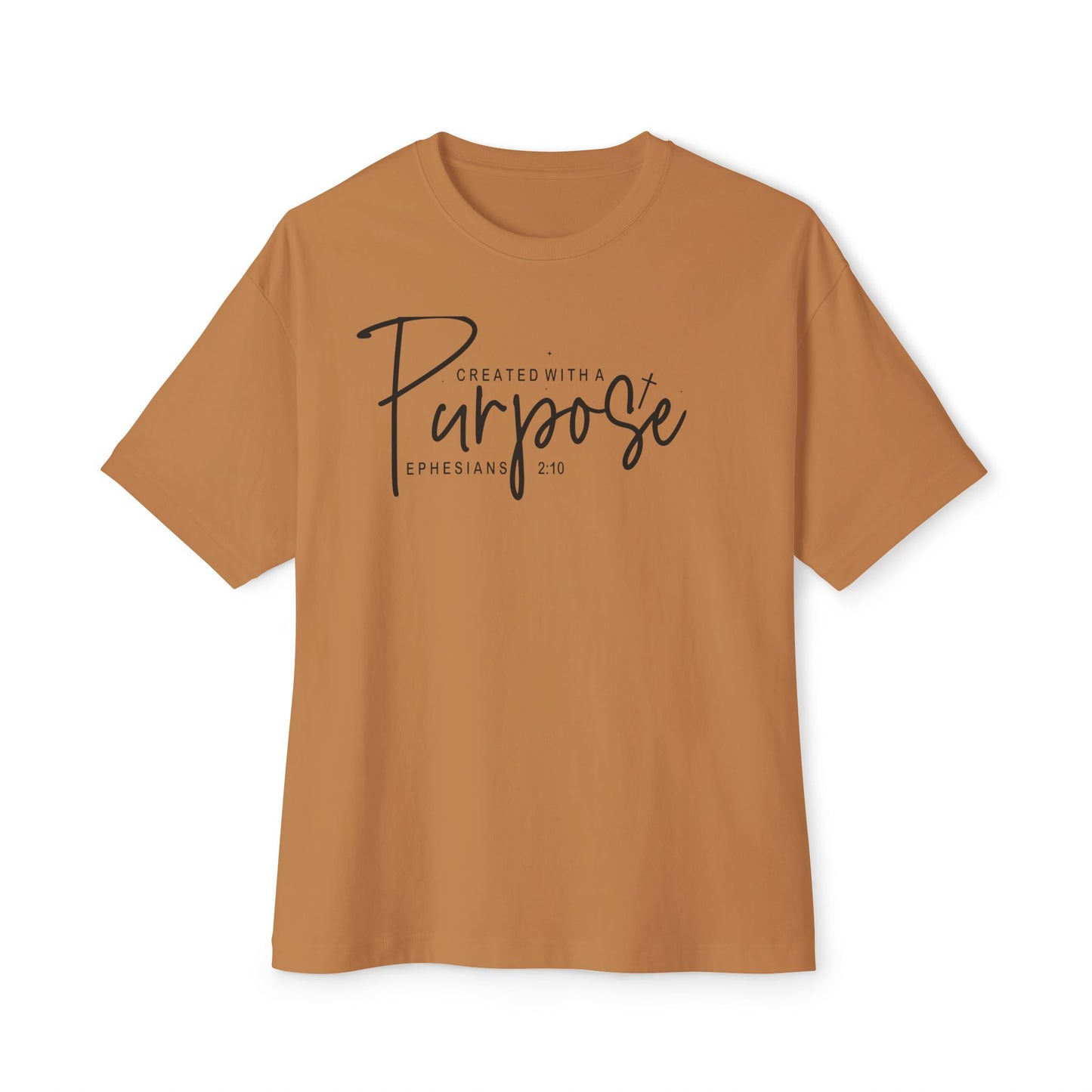Boxy Tee — “Created With Purpose” Minimal Script Graphic Shirt