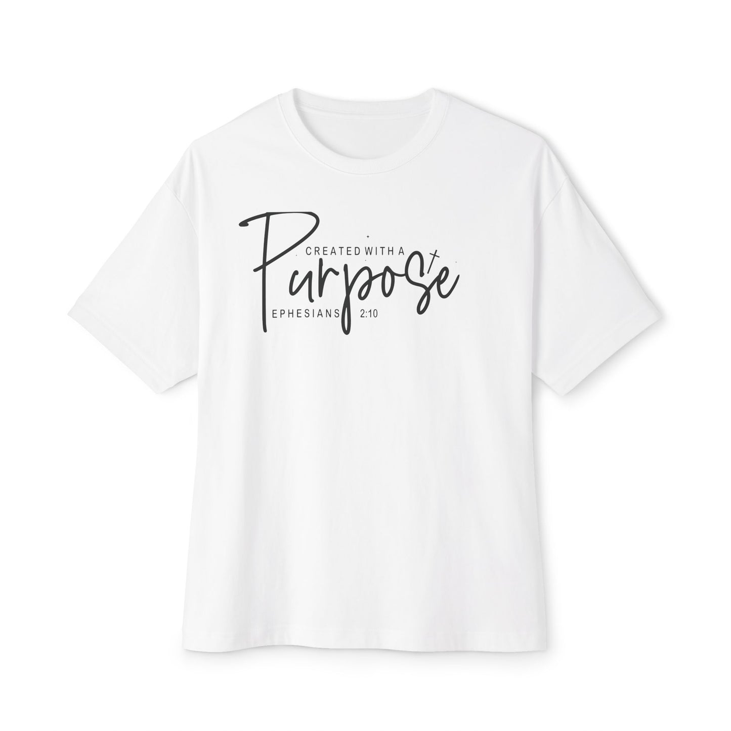 Boxy Tee — “Created With Purpose” Minimal Script Graphic Shirt