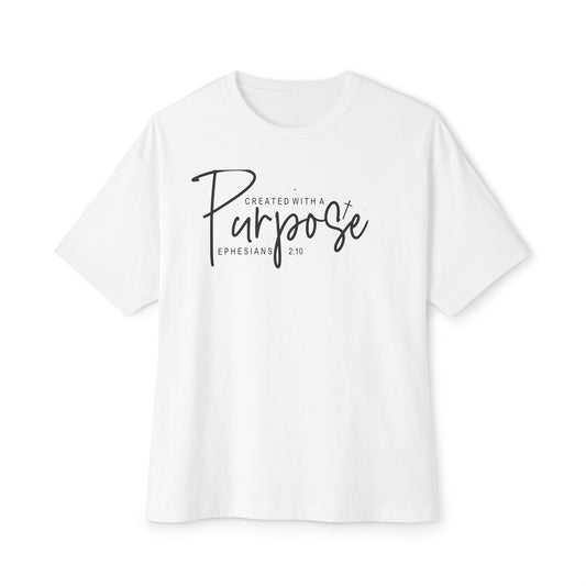 Boxy Tee — “Created With Purpose” Minimal Script Graphic Shirt