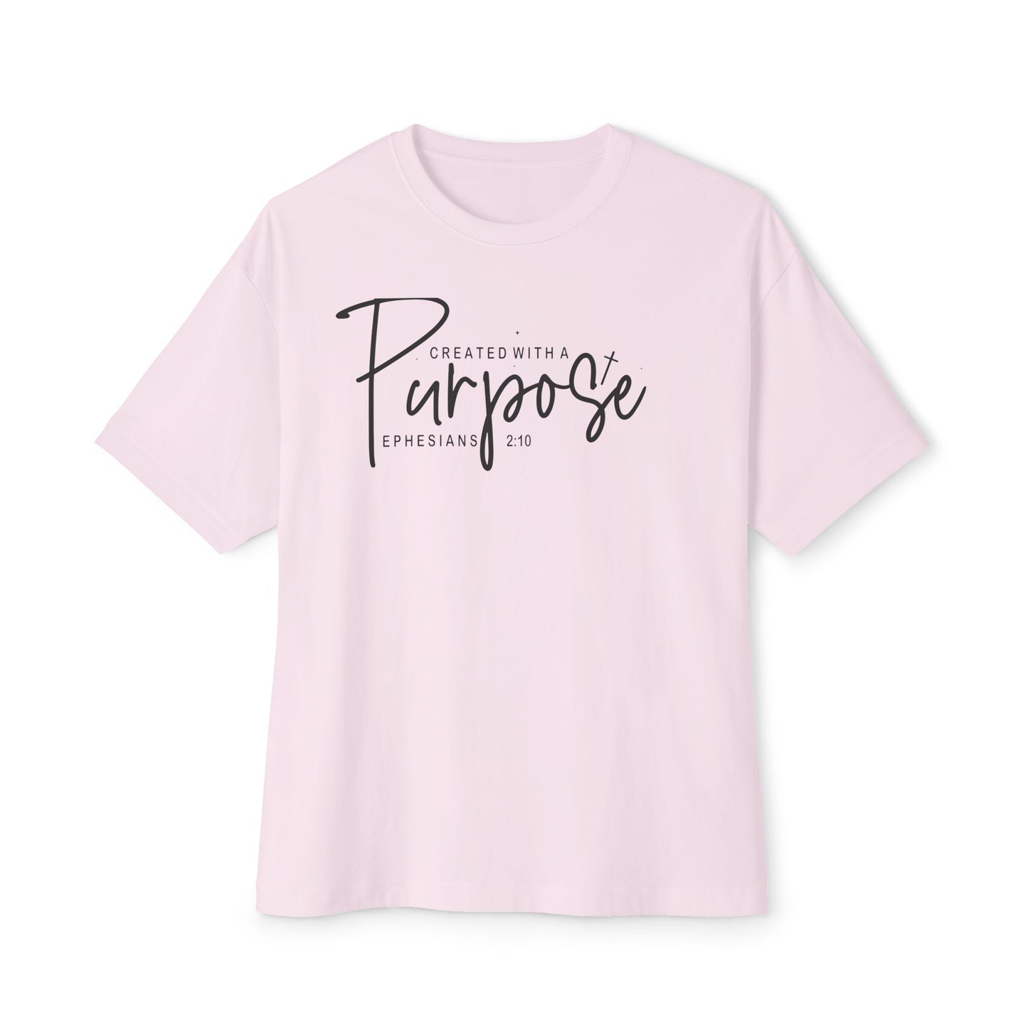 Boxy Tee — “Created With Purpose” Minimal Script Graphic Shirt