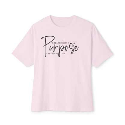 Boxy Tee — “Created With Purpose” Minimal Script Graphic Shirt
