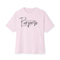 Boxy Tee — “Created With Purpose” Minimal Script Graphic Shirt