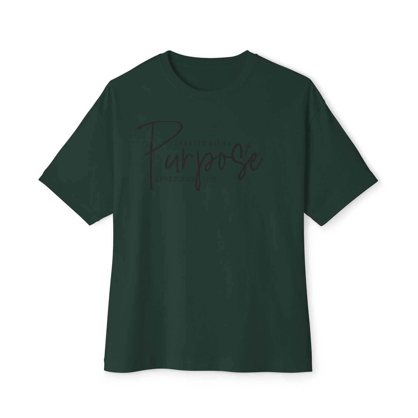Boxy Tee — “Created With Purpose” Minimal Script Graphic Shirt