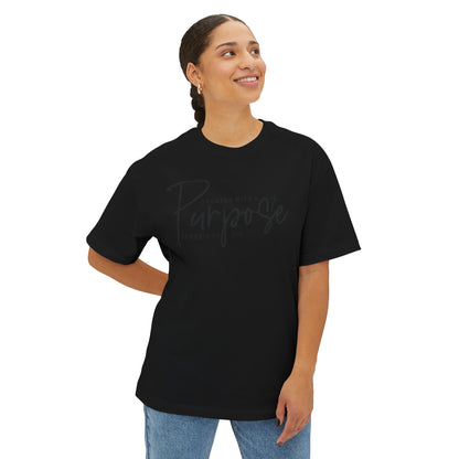 Boxy Tee — “Created With Purpose” Minimal Script Graphic Shirt