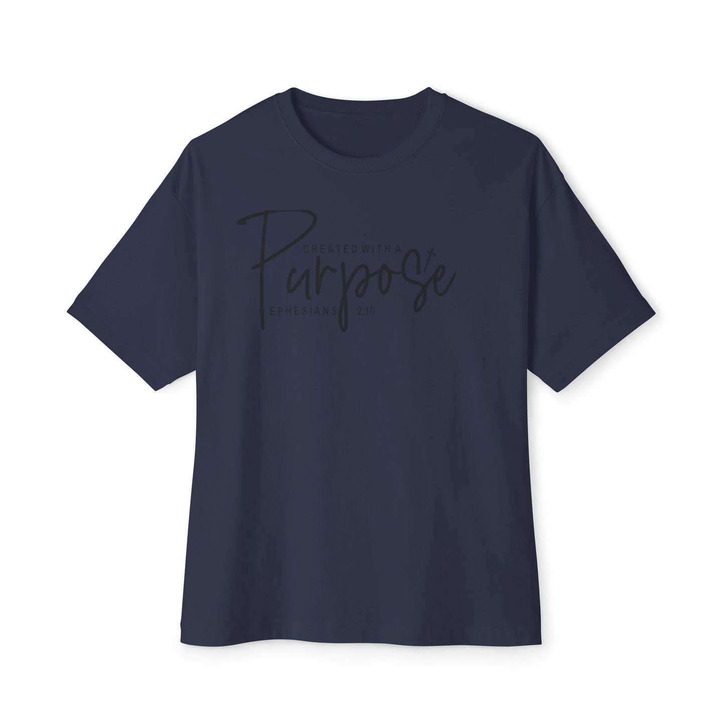 Boxy Tee — “Created With Purpose” Minimal Script Graphic Shirt