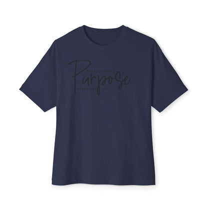 Boxy Tee — “Created With Purpose” Minimal Script Graphic Shirt