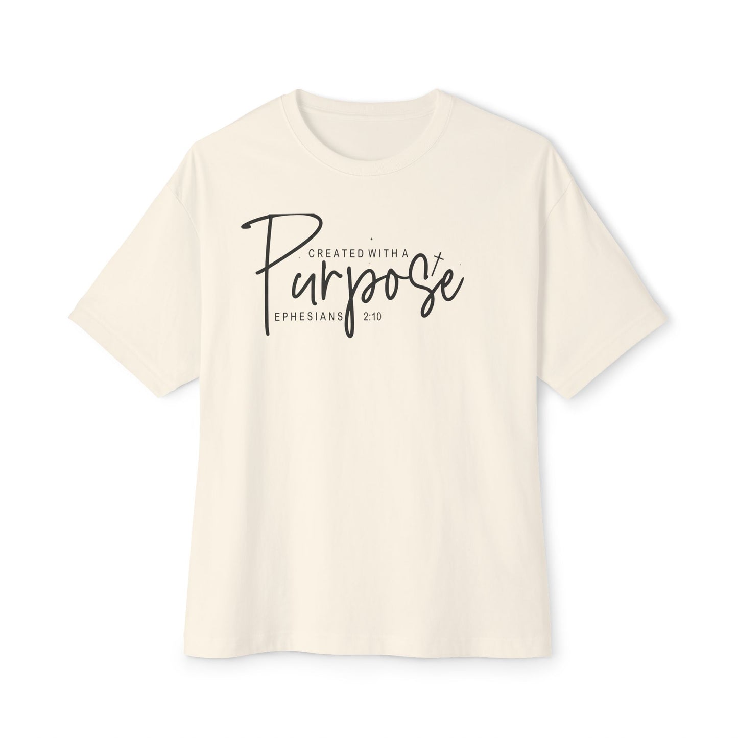 Boxy Tee — “Created With Purpose” Minimal Script Graphic Shirt