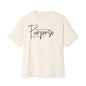 Boxy Tee — “Created With Purpose” Minimal Script Graphic Shirt