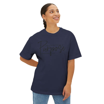 Boxy Tee — “Created With Purpose” Minimal Script Graphic Shirt