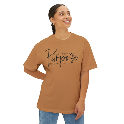 Boxy Tee — “Created With Purpose” Minimal Script Graphic Shirt