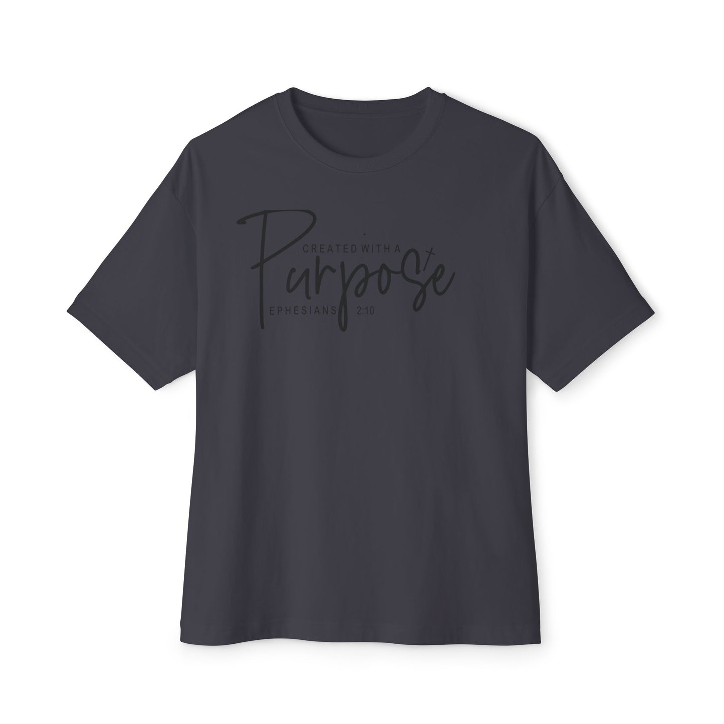 Boxy Tee — “Created With Purpose” Minimal Script Graphic Shirt