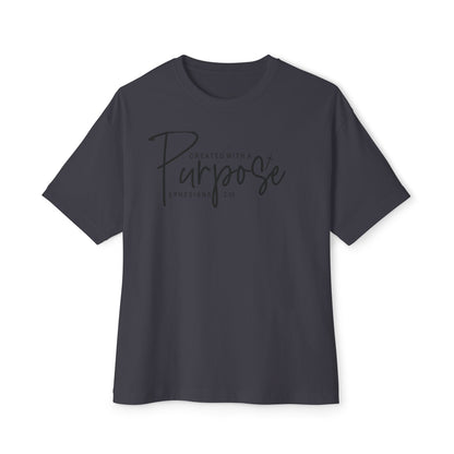Boxy Tee — “Created With Purpose” Minimal Script Graphic Shirt