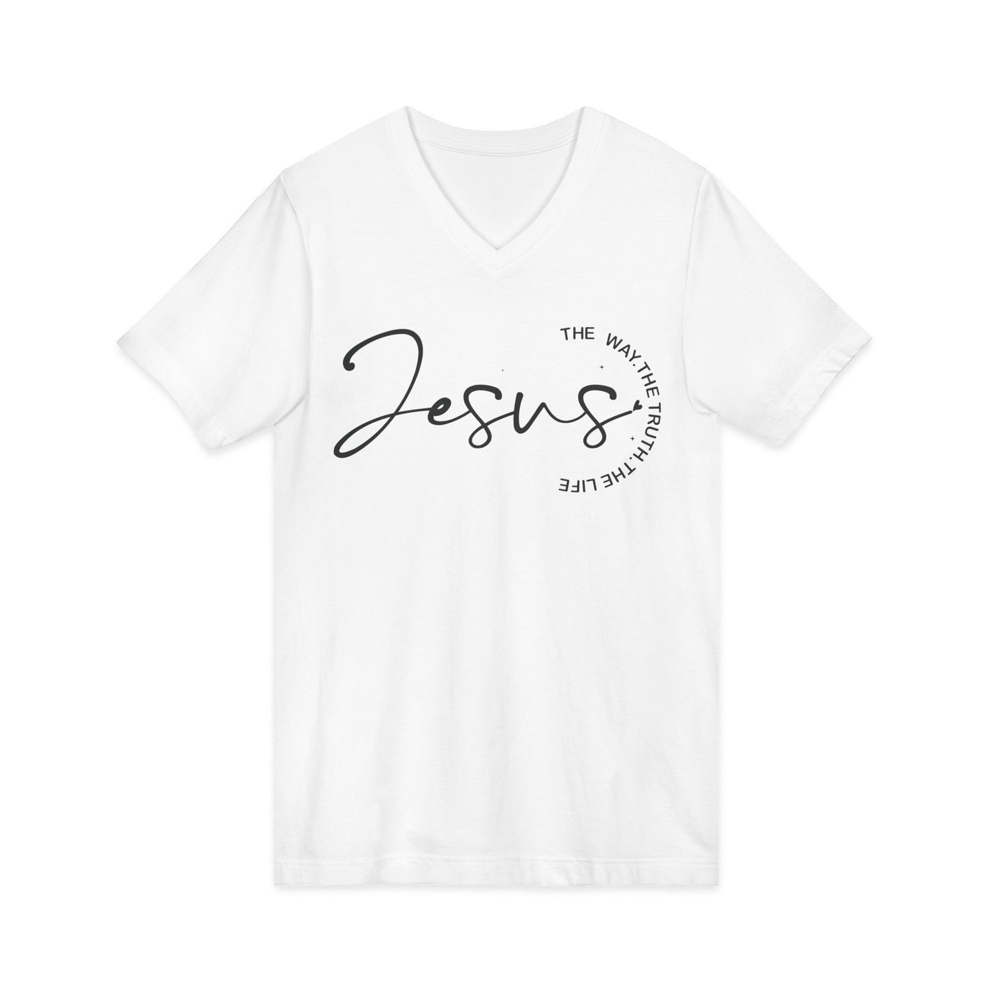 Jesus Script V-Neck Tee — "The Way, The Truth, The Life" Christian T-Shirt