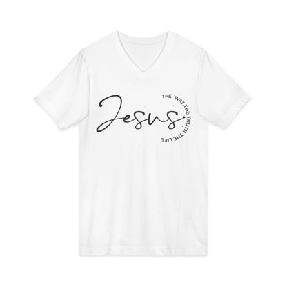 Jesus Script V-Neck Tee — "The Way, The Truth, The Life" Christian T-Shirt