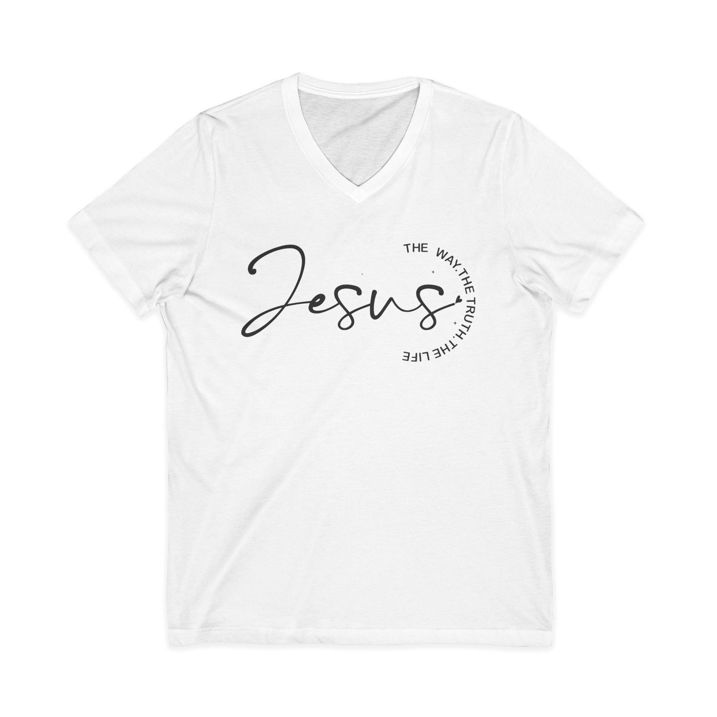Jesus Script V-Neck Tee — "The Way, The Truth, The Life" Christian T-Shirt