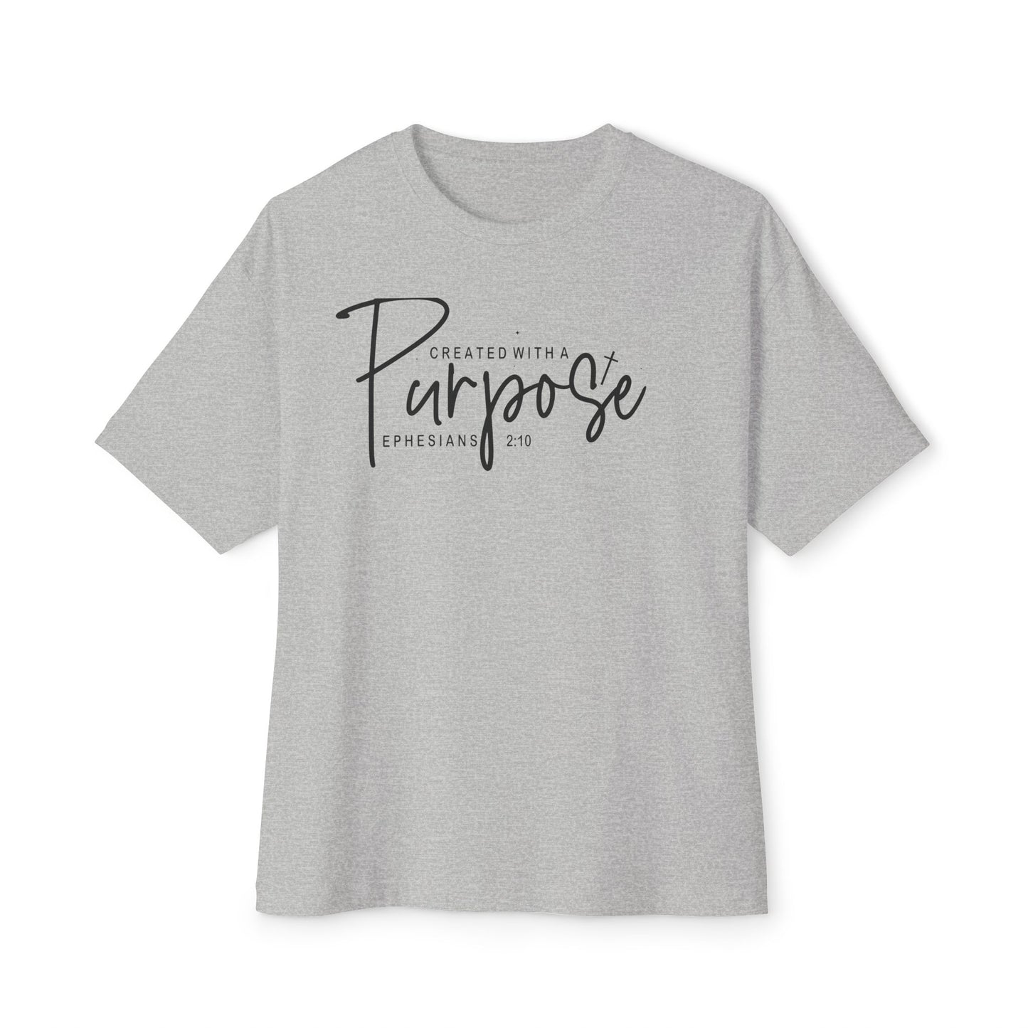 Boxy Tee — “Created With Purpose” Minimal Script Graphic Shirt