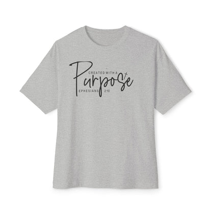 Boxy Tee — “Created With Purpose” Minimal Script Graphic Shirt