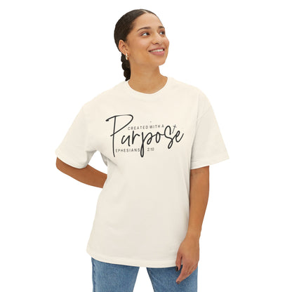 Boxy Tee — “Created With Purpose” Minimal Script Graphic Shirt
