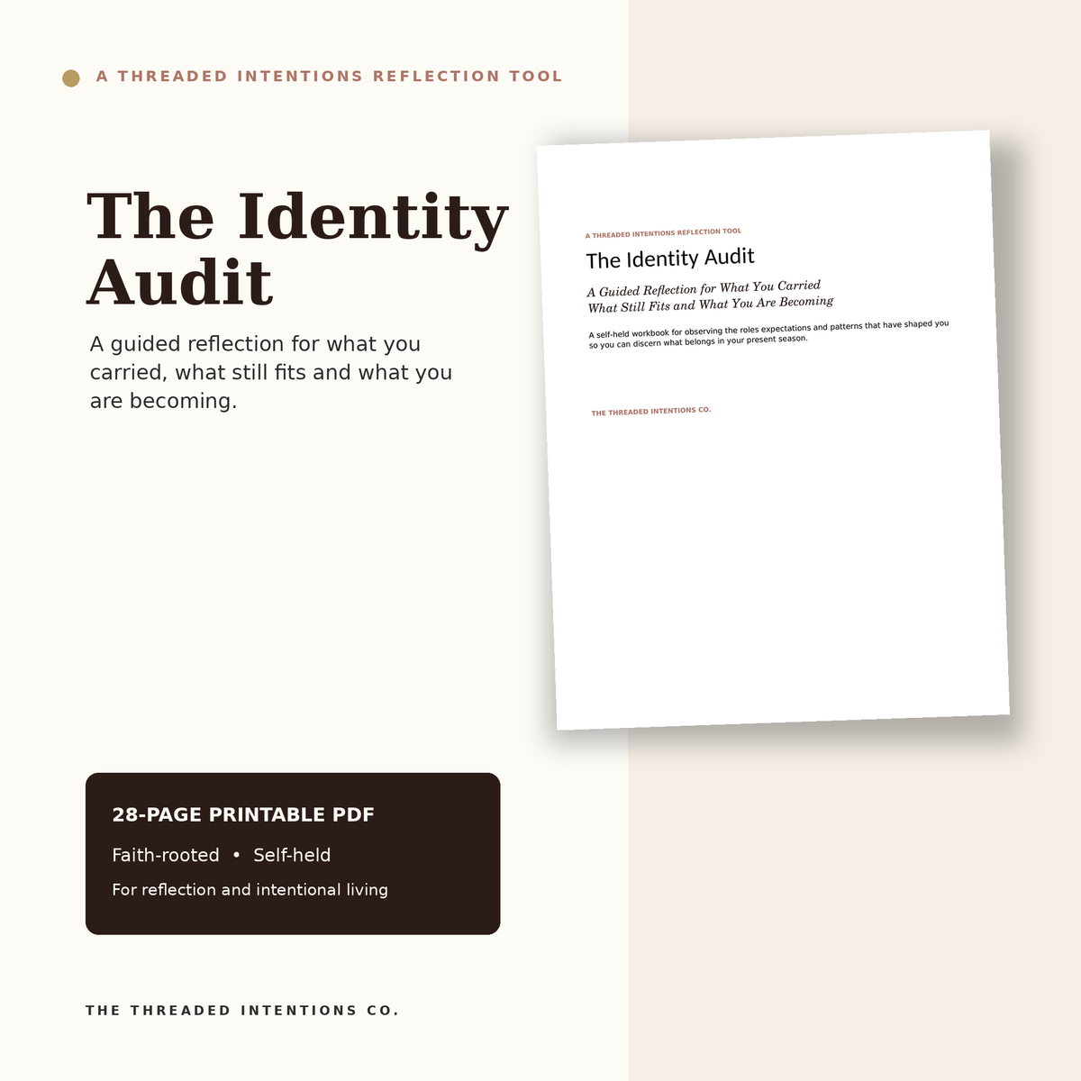 The Identity Audit guided reflection workbook cover by The Threaded Intentions Co.
